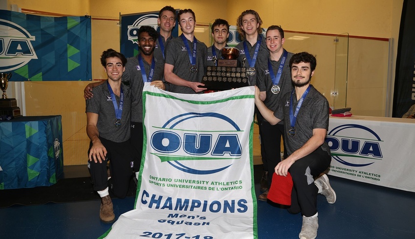 King's students on Mustangs' squash team celebrate victory